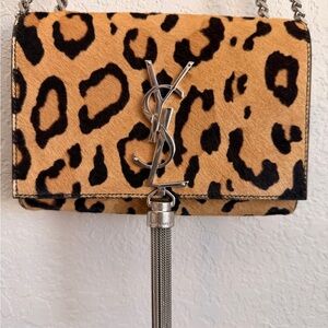 Saint Laurent Kate Leopard Calf Hair Tassel Crossbody Bag